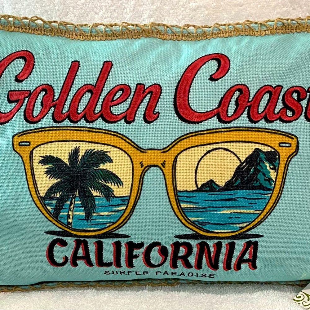 New California Golden Coast Surfer’s Paradise Aqua Decorative Throw Pillow 20x12 - Picture 2 of 5